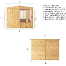8 X 8 Mercia Woodsman Glass Combi Greenhouse With Shed - dimensions