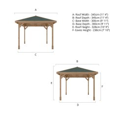 10 X 10 (3m X 3m) Mercia Traditional Wooden Gazebo - Pressure Treated - dimensions