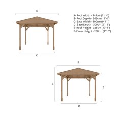 Mercia 10x10 wooden gazebo dimensions diagram with measurements and layout details