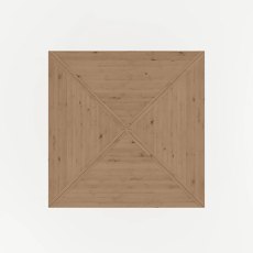 Angled view of timber gazebo roof highlighting slatted wooden construction