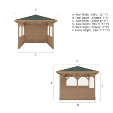 10x10 Mercia Traditional Wooden Gazebo With Side Panels - Pressure Treated - dimensions
