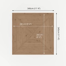 Mercia 10x10 wooden gazebo with side panels footprint diagram with measurements