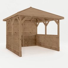 Mercia 10x10 wooden gazebo with side panels angled view showing enclosed sides