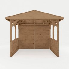 Mercia wooden gazebo with side panels front view showing open entrance and timber walls