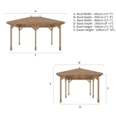 Mercia 10x13 wooden gazebo dimensions diagram with measurements and layout