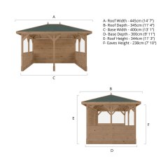 10 X 13 (3m X 4m) Mercia Traditional Wooden Gazebo With Side Panels - Pressure Treated - dimensions
