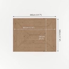 Top view of gazebo roof with dimensions showing 10x13 layout and panel design