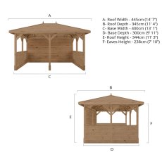 Mercia 10x13 wooden gazebo with side panels dimensions diagram with measurements