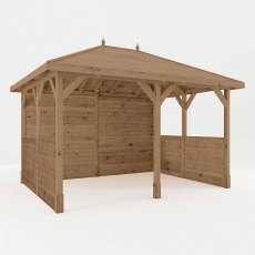 Mercia 10x13 wooden gazebo with side panels angled view showing enclosed timber sides