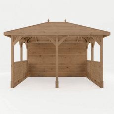 Mercia wooden gazebo with side panels front view showing open entrance and back panel