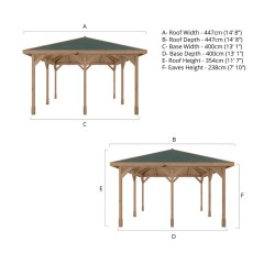 13 x 13 (4m x 4m) Mercia Traditional Wooden Gazebo - Pressure Treated - dimensions
