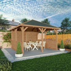 13 x 13 (4m x 4m) Mercia Traditional Wooden Gazebo With Sides - Pressure Treated - in situ