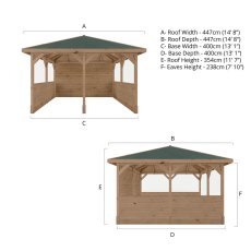13 x 13 (4m x 4m) Mercia Traditional Wooden Gazebo With Sides - Pressure Treated - dimensions
