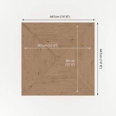 Top view of gazebo roof with dimensions showing 13x13 layout and panel design