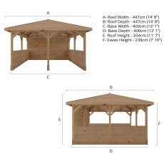 Mercia 13x13 wooden gazebo with side panels dimensions diagram with measurements