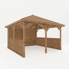 Mercia 13x13 wooden gazebo with side panels angled view showing enclosed timber sides