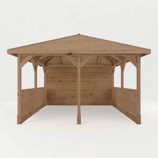 Mercia wooden gazebo with side panels front view showing open entrance and back panel