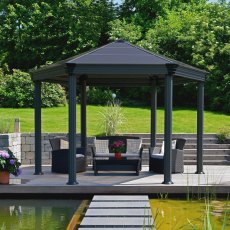 14 X 14 Palram Canopia Roma Grey Hexagonal Garden Gazebo - in situ, front view