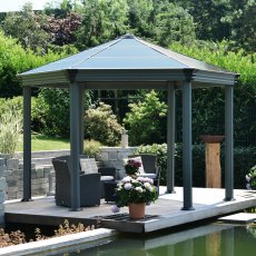 14 X 14 Palram Canopia Roma Grey Hexagonal Garden Gazebo - in situ