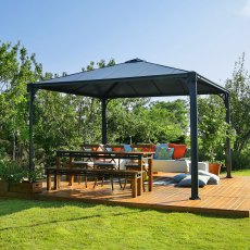 12x12 Palram Canopia Palermo 3600 Grey Garden Gazebo - in situ, angle view