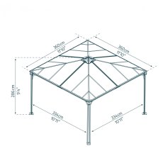 12x12 Palram Canopia Palermo 3600 Grey Garden Gazebo - dimensions