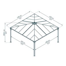 14x14 Palram Canopia Palermo 4300 Grey Garden Gazebo - in situ - dimensions