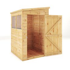 4 x 4 Mercia Shiplap Modular Pent Shed - isolated angle view, doors open