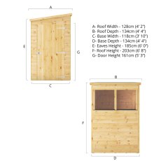 4 x 4 Mercia Shiplap Modular Pent Shed - dimensions