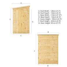 4 x 4 Mercia Shiplap Modular Windowless Pent Shed - dimensions