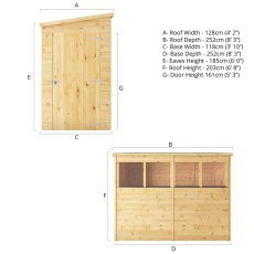 8 X 4 Mercia Shiplap Modular Pent Shed - dimensions