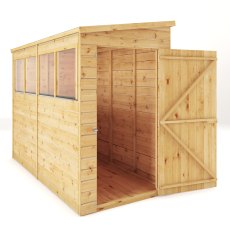 8 X 4 Mercia Shiplap Modular Pent Shed - isolated angle view, doors open