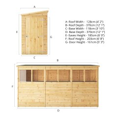 12 X 4 Mercia Shiplap Modular Pent Shed - dimensions