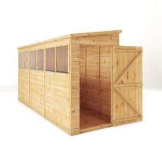 12 X 4 Mercia Shiplap Modular Pent Shed - isolated angle view, doors open