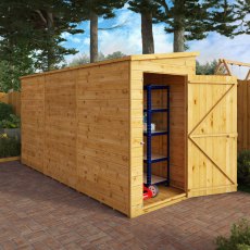 12 x 4 Mercia Shiplap Modular Windowless Pent Shed - in situ, angle view