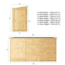 12 x 4 Mercia Shiplap Modular Windowless Pent Shed - dimensions
