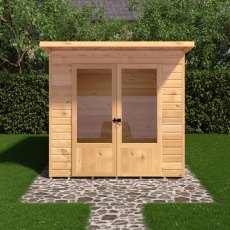 Shire Avance 7 x 5 Pent Summerhouse - in situ, front view, doors closed
