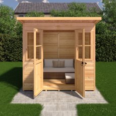 Shire Haddon 7 x 5 Pent Summerhouse - in situ, front view, doors open