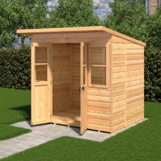 Shire Haddon 7 x 5 Pent Summerhouse - in situ, angle view, doors open