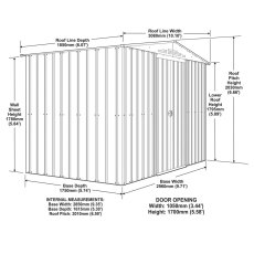 10 x 6 Globel Apex Metal Shed In Grey - dimensions