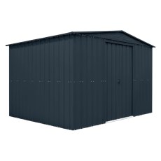 10 x 8 Globel Apex Metal Shed In Grey - isolated angle view, doors closed