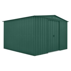 10 x 10 Globel Apex Metal Shed In Green - isolated angle view, doors closed