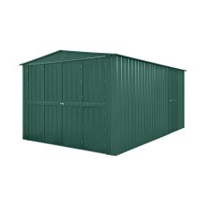 10 x 15 Globel Apex Metal Garage In Green - isolated angle view, doors closed