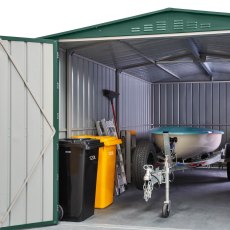 10 x 15 Globel Apex Metal Garage In Green - front door