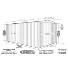 10 x 15 Globel Apex Metal Garage In Green - dimensions