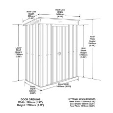5 X 3 Globel Pent Metal Shed In Green - dimensions