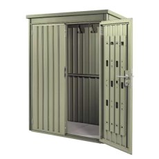 4 X 2 Hex Living Weston Pent Metal Shed In Sage Green - isolated angle view, doors open