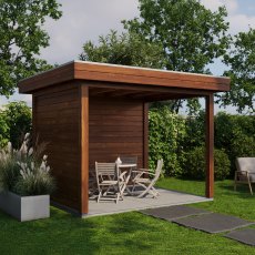 10x8 Lugarde Select Winsford Gazebo Treated Brown - in situ, side view