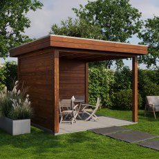 10 x 10 (3.0m x 3.0m) Lugarde Select Trowbridge Gazebo Treated Brown - in situ, angle view
