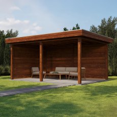 16 x 12 Lugarde Select Christchurch Gazebo Treated Brown - in situ, angle view
