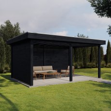 16x12 Lugarde Select Christchurch Gazebo Treated Black - in situ, back angle view